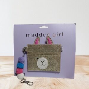 Madden Girl Llama Silver Glitter Sparkle Credit Card Case Wallet NEW